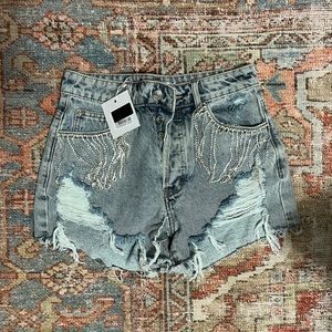 NWT Adika rhinestone cut off shorts.